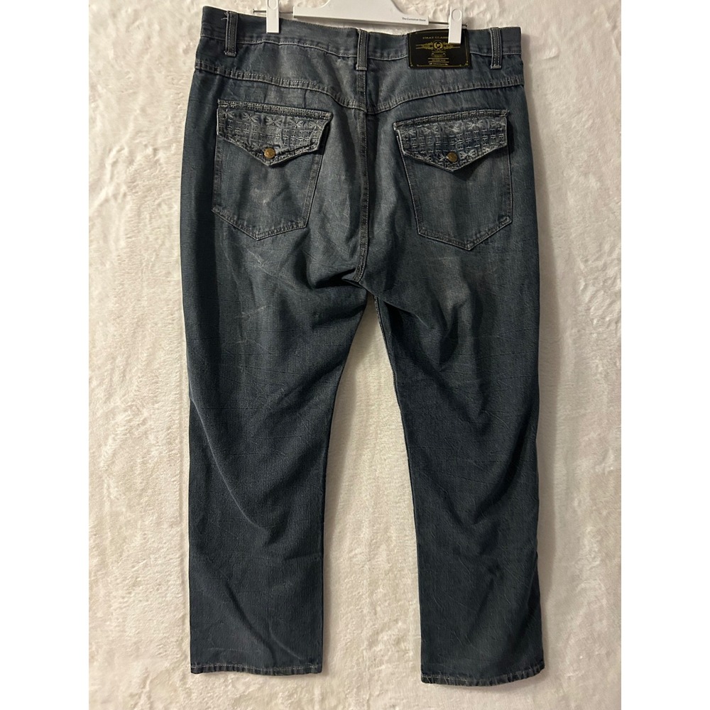 Phat Classics Mens Dark Wash Relaxed Straight Leg Jeans 40x34 Vintage Y2K Style - Picture 6 of 10